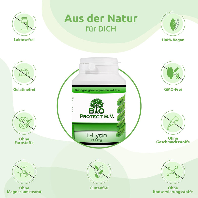 L-Lysine 500 Mg - 120 Capsules Without Additives - High Dose With 1000 Mg Per Daily Dose - Made From Vegetable Fermentation - Laboratory Tested - Bio Protect - NewNest Australia