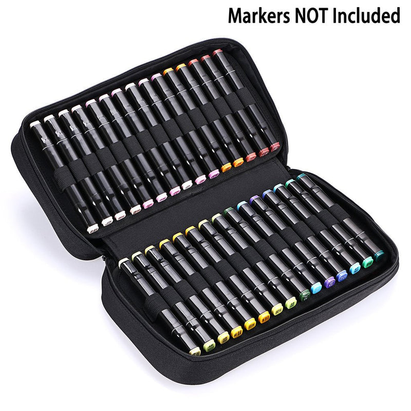 BTSKY Art Marker Carrying Case Lipstick Organizer-60 Slots Canvas Zippered Markers Storage for Touch Spectrum Noir Paint Sharpie Markers, Empty Wallet Only (Black) Black - NewNest Australia