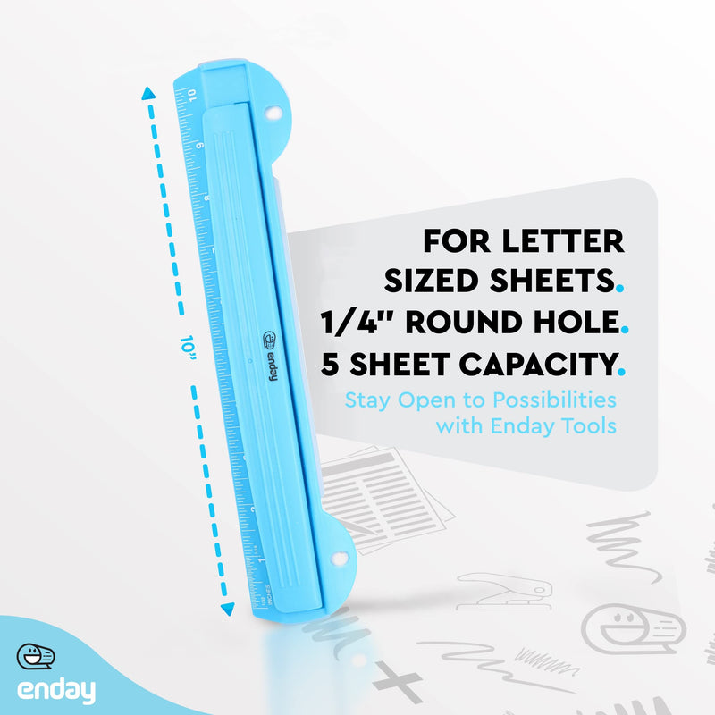 3 Hole Punch Blue, Portable Hole Puncher for 3 Ring Binder, 5 Sheets Capacity, Removable Chip Tray, 10” Ruler for School, Office, Also Available in Purple, Pink, Green, Red, Grey, 1 Pc-by Enday - NewNest Australia