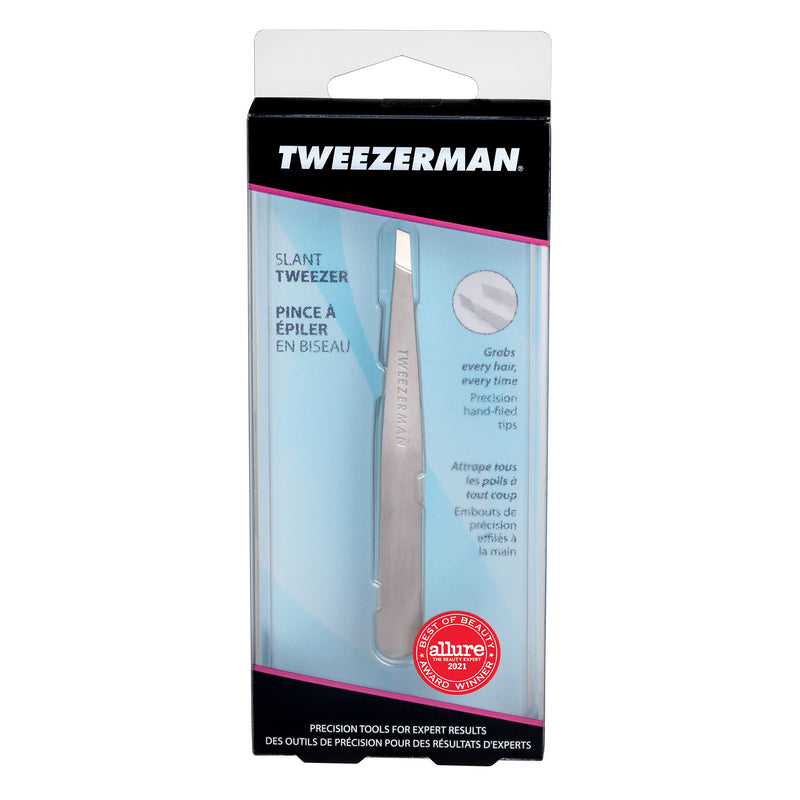 TWEEZERMAN Tweezers for plucking eyebrows, slanted tip, rustproof, stainless steel edition, pack of 1 - NewNest Australia