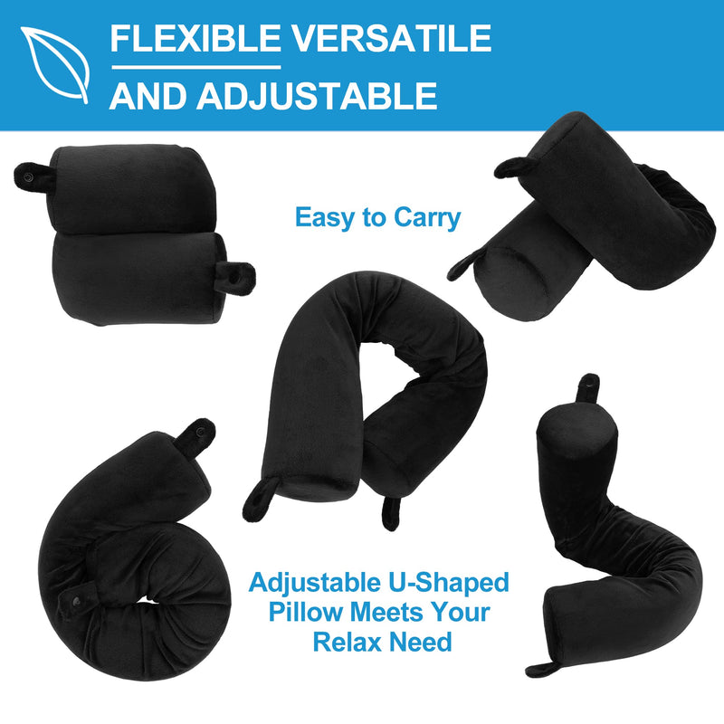 Travel Pillow for Neck Twist Memory Foam Neck Pillow for Reading Convertible Sleeping Pillows for Airplane, Cars, Office, Home Roll Pillow with Washable Soft Cover, Black - NewNest Australia