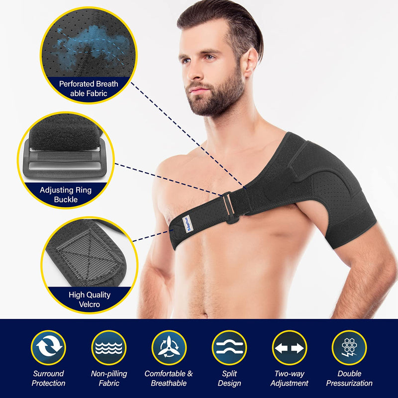 SUPTRUST Recovery Shoulder Brace for Men and Women, Shoulder Stability Support Brace, Adjustable Fit Sleeve Wrap, Relief for Shoulder Injuries and Tendonitis, One Size Regular Dark Black - NewNest Australia