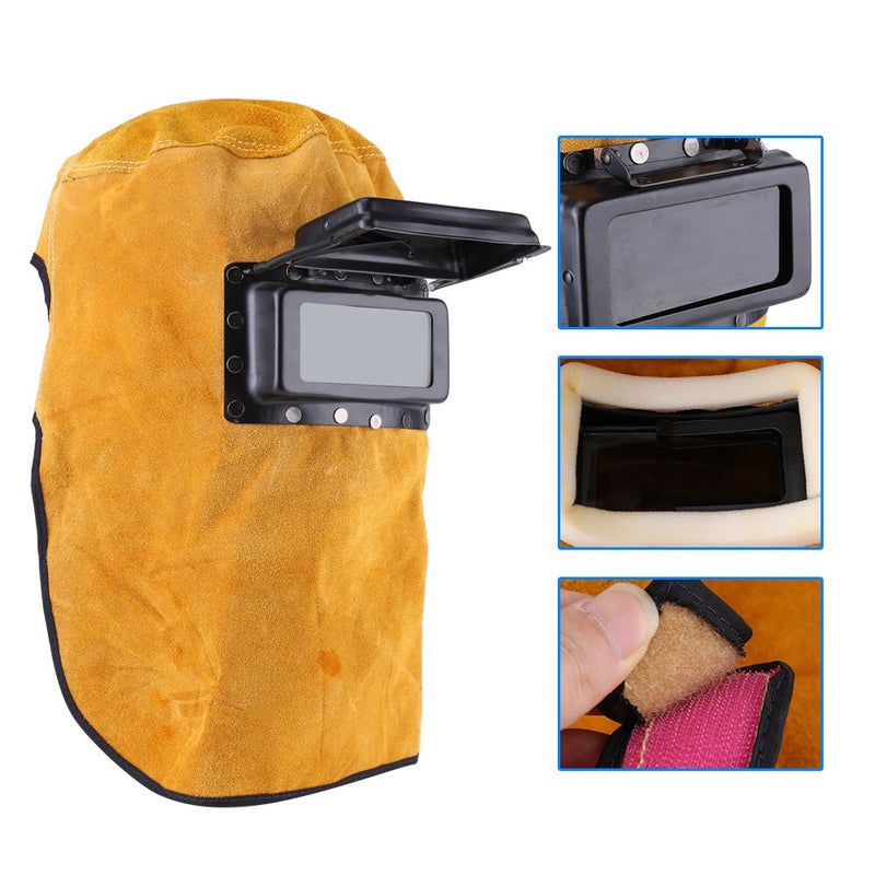 Breathable Welding Helmet with Lens, Leather Welding Helmet Mask Solar Auto Darkening Filter Lens, Heat Resistant Leather Welder Hood Welding Helmet Protective Gear Mask Work Cap - NewNest Australia