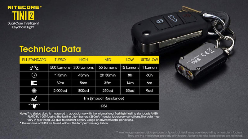 Nitecore TINI 2 Black 500 Lumen USB-C Rechargeable Keychain Flashlight plus LumenTac Charging Cable - NewNest Australia