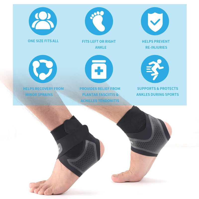 Hually Ankle Support, 1 Pair Adjustable Ankle Brace with Breathable & Elastic Nylon Material, Comfortable Ankle Wrap Sports Protect Against Chronic Ankle Strain Sprains Fatigue, One Size Fits All - NewNest Australia