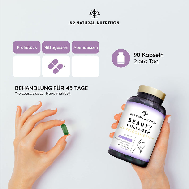 Collagen With Retinol, Hyaluronic Acid, Ceramides And Niacin, Anti-Wrinkle And Anti-Aging Effect, Innovative Formula For Hydration Of The Skin. 90 Vegetable Capsules. Ce. N2 Natural Nutrition - NewNest Australia