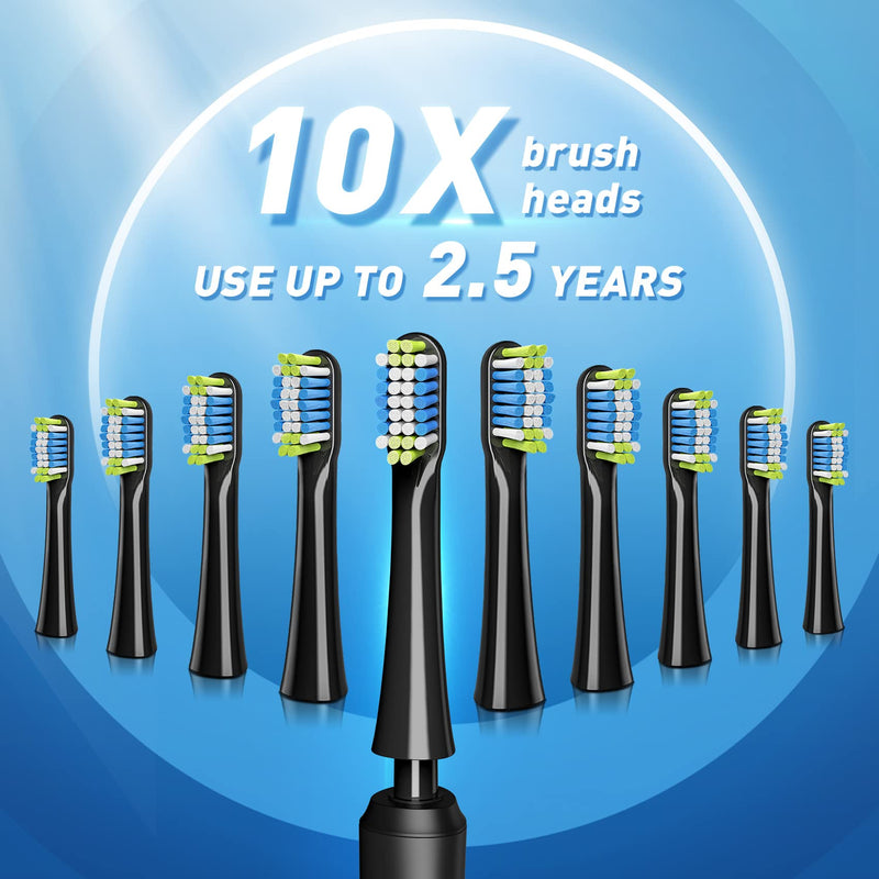 Sonic Electric Toothbrush for Adults, Rechargeable Sonic Toothbrush with Includes 10 Brush Heads, Fast 4 Hr Charge Last 30 Days,with 40000VPM and 3 Modes - Black - NewNest Australia