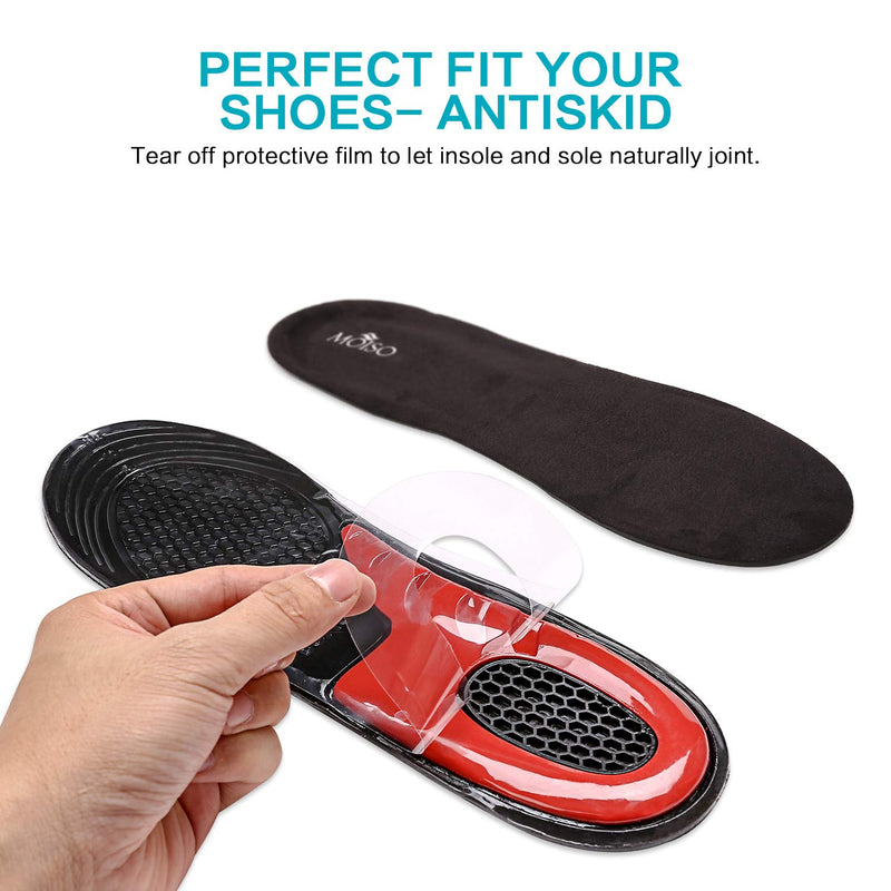 MOISO GEL Sports Work Comfort Trimmable Insoles for Shock Absorption, Inserts for Running Shoes Work Boots Trainers, Relieve Foot Pain for Men & Women, Black 9-11.5 UK Women / 8.5-12 UK Men - NewNest Australia