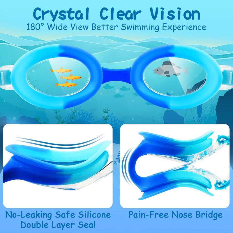 COOLOO Kids Goggles for Swimming for Age 3-15, 2 Pack Kids Swim Goggles with Nose Cover, No Leaking, Anti-Fog, Waterproof A-blue & Purple - NewNest Australia