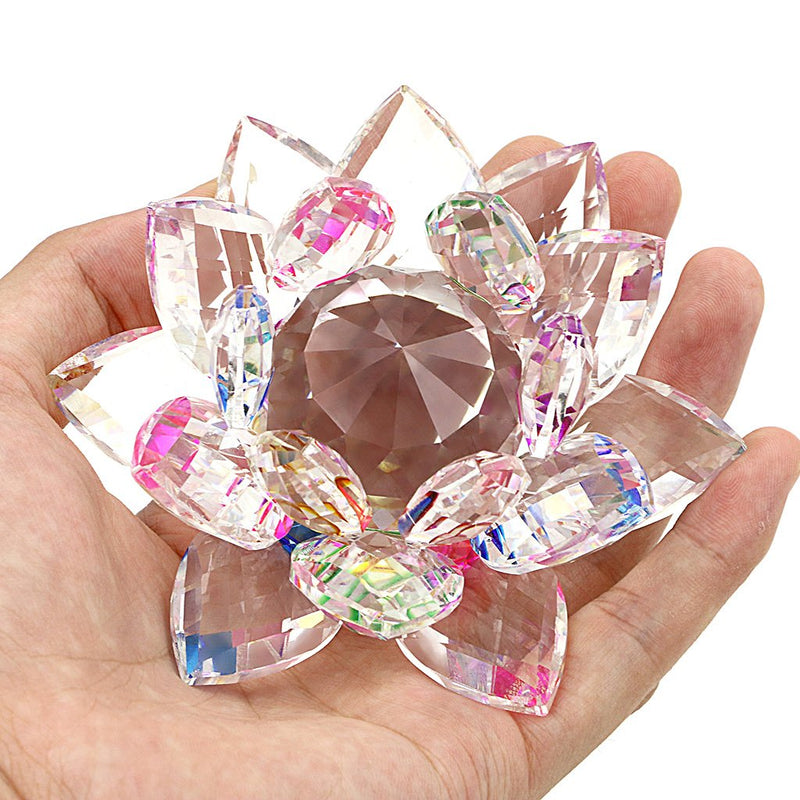 NewNest Australia - OwnMy Sparkle Crystal Lotus Flower Hue Reflection Feng Shui Home Decor with Gift Box (4 Inch/ 100MM Rainbow) 4 Inch/ 100MM Rainbow 