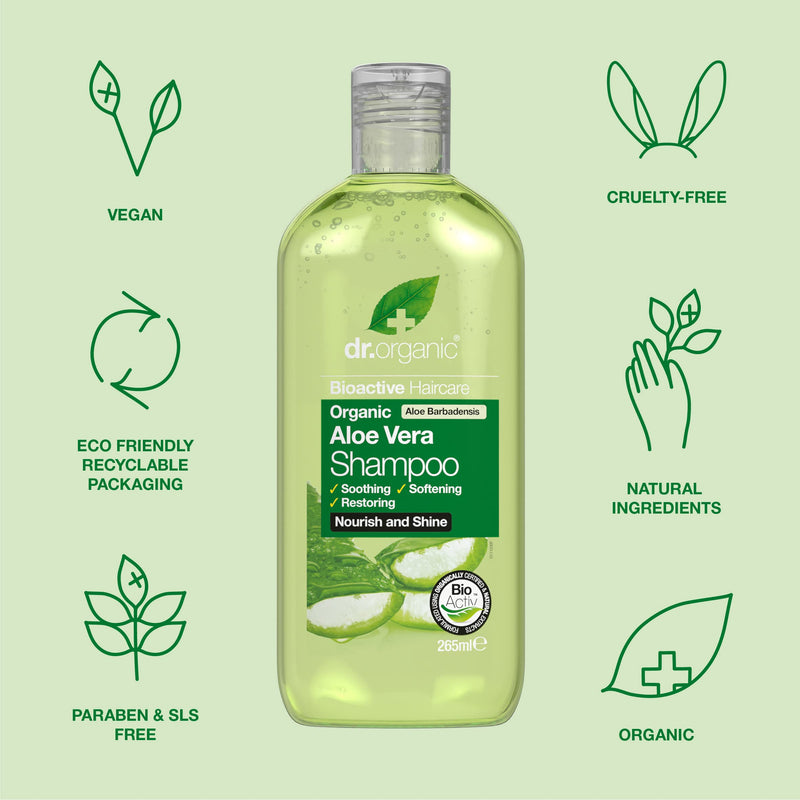 Dr Organic, Organic Aloe Vera Shampoo, Natural , Vegan , Cruelty Free , Paraben & SLS Free , Eco Friendly Recyclable Packaging, For Women & Men, Palm Oil Free, 265ml (Pack of 1) - NewNest Australia