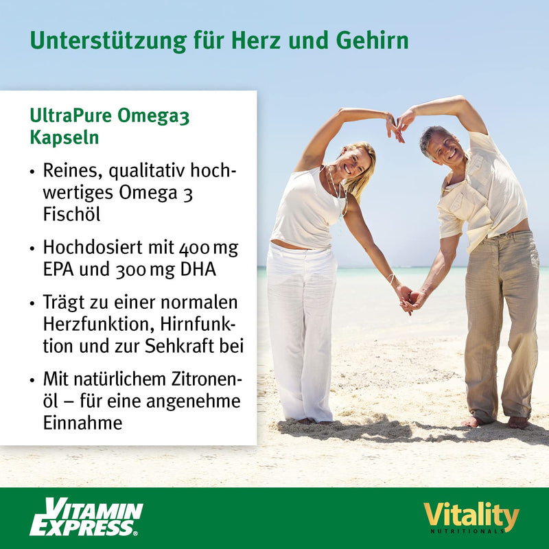 Ultrapure Omega 3 Epa/Dha Capsules, High Dosage, High Bioavailability, 120 Fish Oil Capsules, Vitamin E, Essential Fatty Acids Without Belching, Healthy Heart, Vitality Nutritionals By Vitaminexpress - NewNest Australia