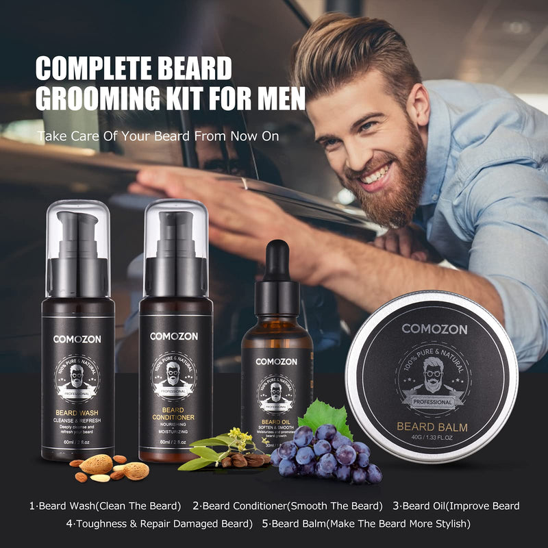 Beard Grooming Kit for Men, 12 in 1 Beard Growth Kit with Beard Roller, Beard Set with Beard Oil, Beard Shampoo, Beard Conditioner, Beard Brush, Beard Balm, Beard Comb, Scissors, Gifts for Him citric acid - NewNest Australia