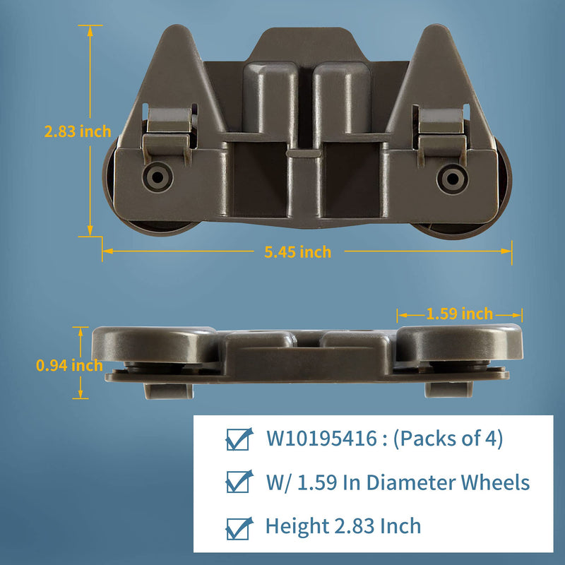 UPGRADED W10195416 (Packs of 4), Dishwasher Wheels Lower Rack for Kitchenaid Whirlpool Maytag Kenmore.Dishwasher Rack Parts .W10195420 AP5983730 W10579095A W10311123B PS11722152 Replacement Wheels - NewNest Australia