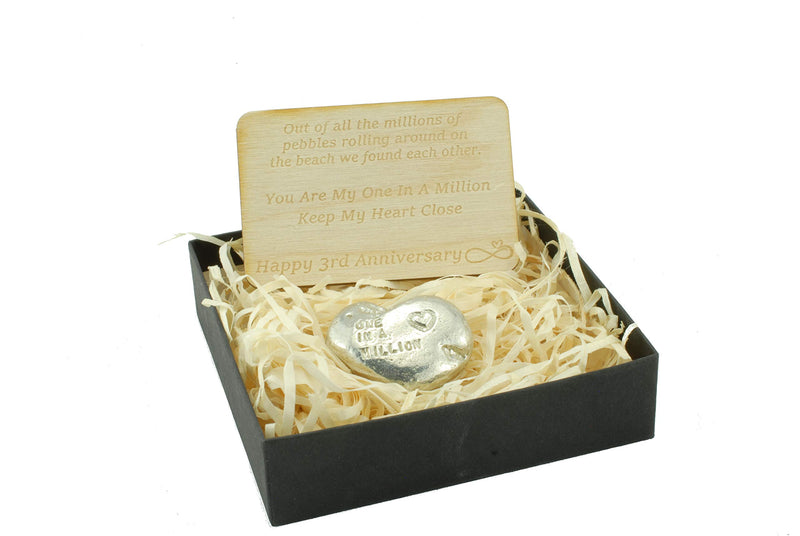 NewNest Australia - 3rd Your My One in A Million Gift - 3rd Anniversary Metal Heart Pebble Gift -Keep My Heart Close 