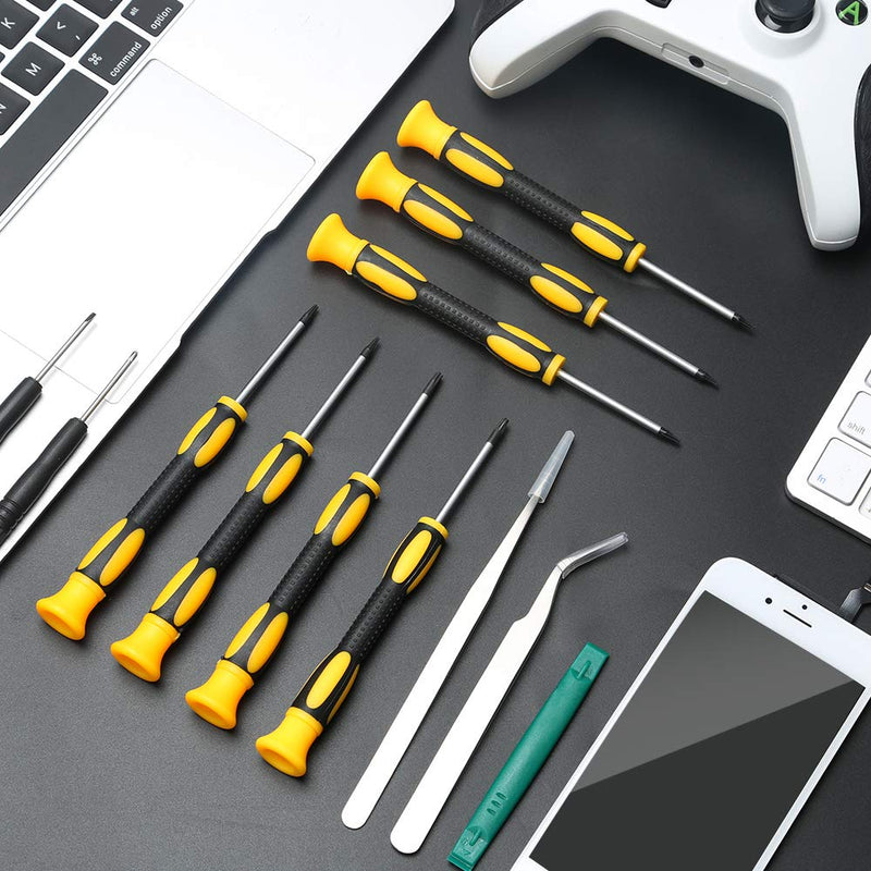 Kingsdun 12 in 1 Torx Screwdriver Sets with T3 T4 T5 T6 T7 T8 T10 Star Screwdrivers, Stainless Steel Tweezers & Philip Slotted Magnetic Screwdrivers for Phone/Mac/Computer Repairing Yellow - NewNest Australia