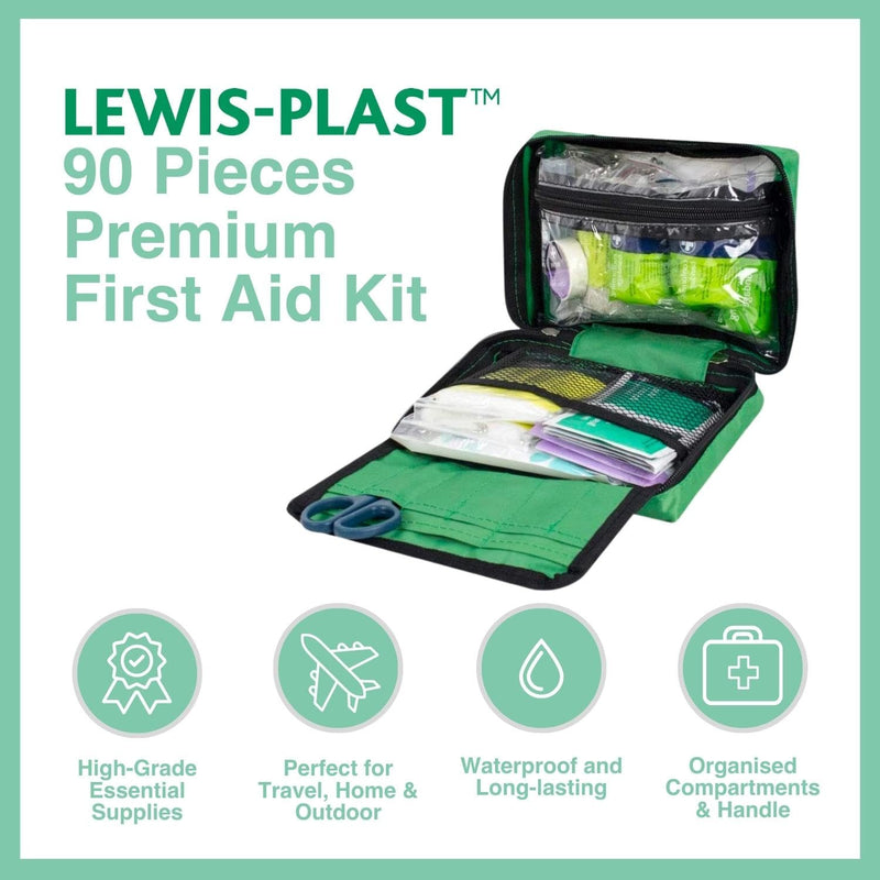 LEWIS-PLAST Premium First Aid Kit For Home Car Holiday And Workplace - Includes Bandages, Eye Pods, Ice Packs And Essentials For Everyday Situations, 90 Count (Pack of 1) 90 Pcs - NewNest Australia
