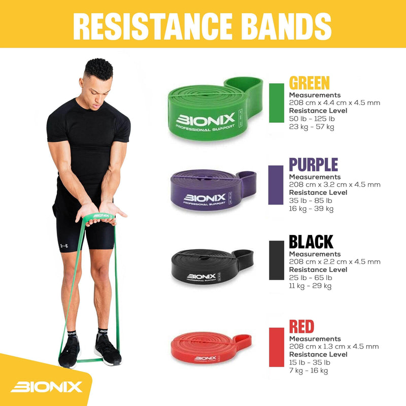 Bionix Pull Up Assistance Bands - Thick, Heavy & Long Latex Exercise Resistance Training Loop Band Set Chin Up Assist, Stretching, Workout, Powerlifting, Yoga Pilates, Legs Glutes Black - 25lb - NewNest Australia
