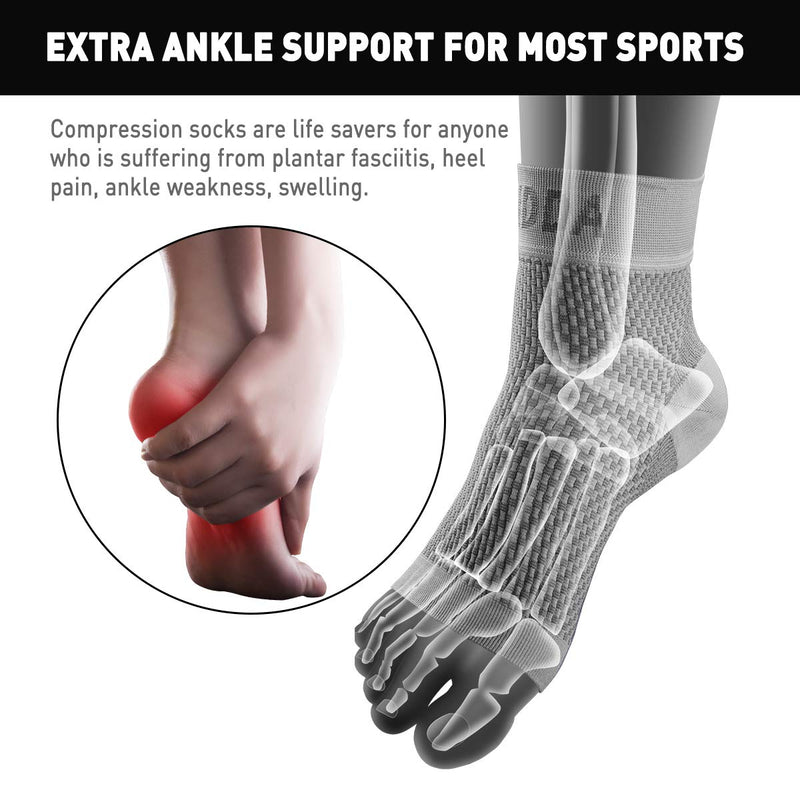 AVIDDA Plantar Fasciitis Socks with Heels Arch Supports, Compression Sleeves Ideal for Arthritis Pain Relief and Suitable for Sports, Ankle Supports for Men and Women Grey-1-M M Grey Pair - NewNest Australia