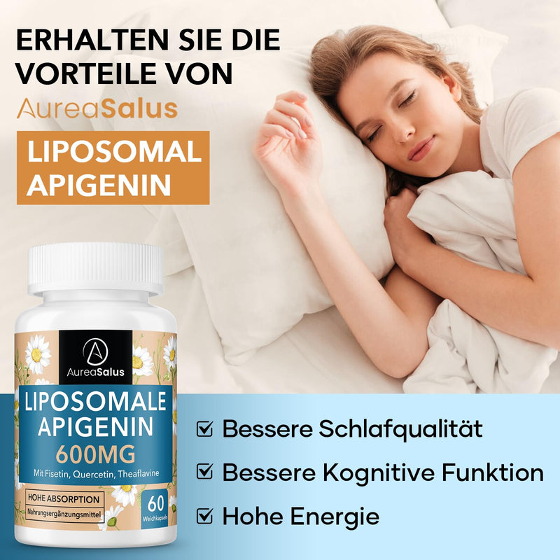 Apigenin 600 mg, extra strong liposomal apigenin capsule - high dose, with fisetin, quercetin and theaflavins (60 pieces (pack of 1)) 60 pieces (pack of 1) - NewNest Australia