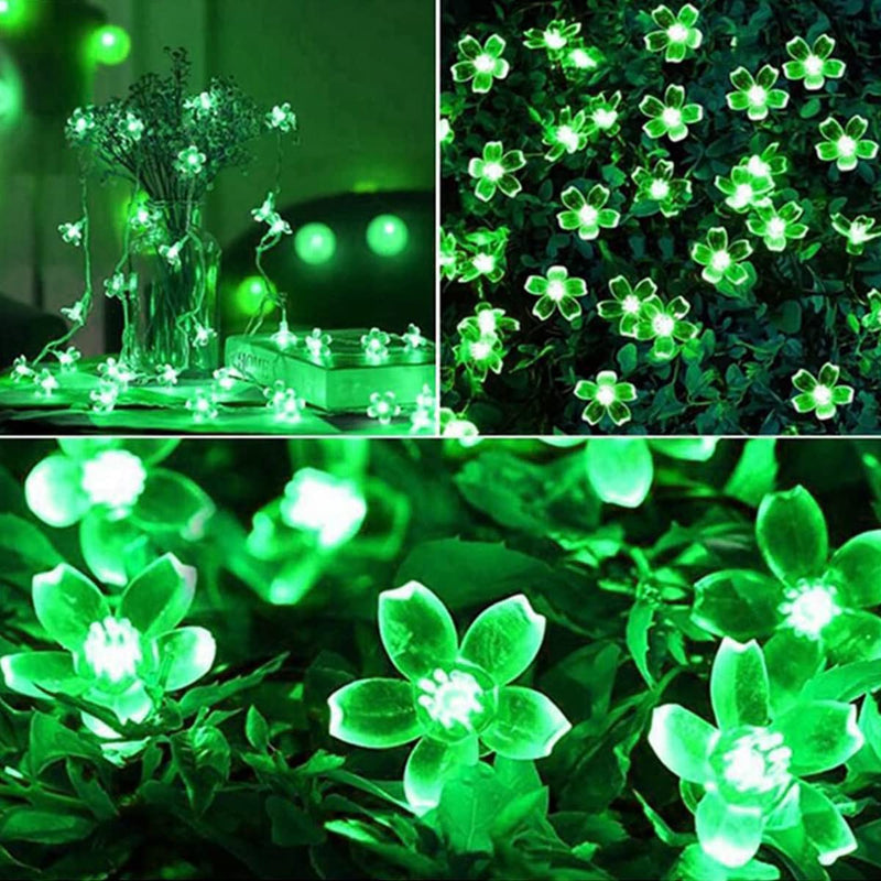 ITICdecor Solar Flower String Lights Green Lights Outdoor Waterproof 50 LED Fairy Light Decorations Garden Patio Fence Yard Spring (Green) - NewNest Australia