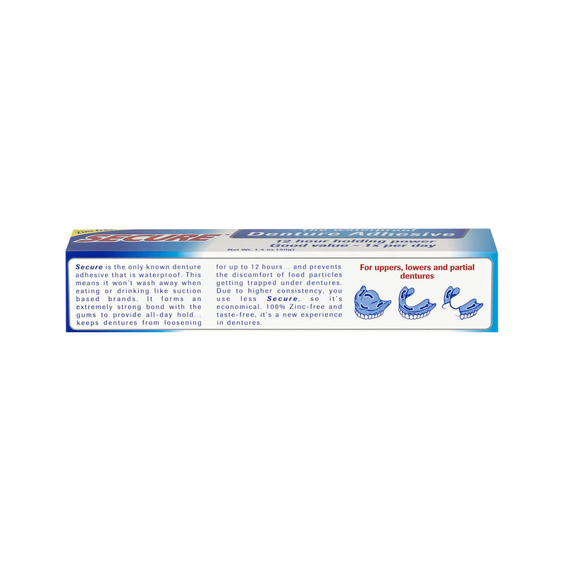 Secure Waterproof Denture Adhesive - Zinc Free - Extra Strong Hold For Upper, Lower or Partials - 1.4 oz - NewNest Australia