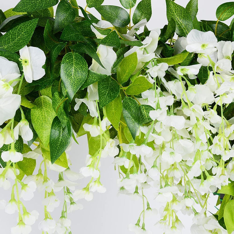 5pcs 33ft Artificial Wisteria Garland Wisteria Vine Artificial Hanging Flowers Plants Greenery Fake Leaf Garland for Wedding Kitchen Home Party Decor(Milk White) Milk White - NewNest Australia