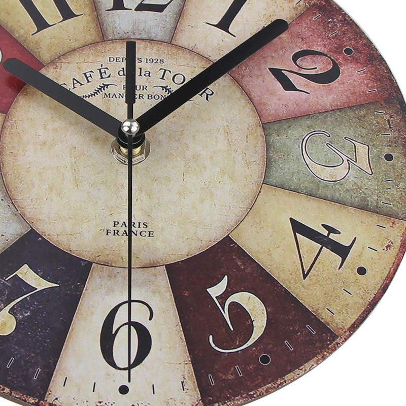 NewNest Australia - Timelike MDF Wooden Wall Clock Vintage Rustic Country Round Decorative Clock Retro Style Quartz Wall Clock (8 Inch, Colorful) 8 Inch 