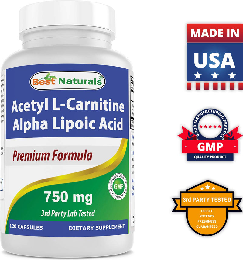 Best Naturals Acetyl L-Carnitine and Alpha Lipoic Acid 750 mg 120 Capsules 120 Count (Pack of 1) - NewNest Australia