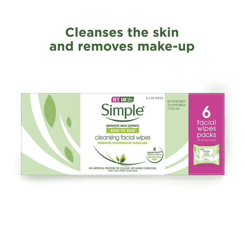 Simple Kind to Skin Cleansing UK's #1 facial skin care brand* Facial Wipes for sensitive skin 25 pc pack of 6 - NewNest Australia