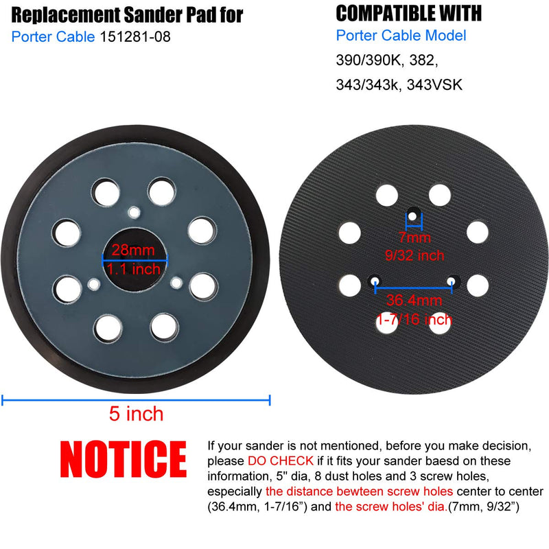 5 Inch 8 Hole Replacement Sander Pad for DeWalt, Makita, Porter Cable Orbital Sander - Fits DW421/K, DW423/K & BO5010, BO5030K, BO5031K, BO5041K & 390K 382 343 Replacement Sander Pad - NewNest Australia