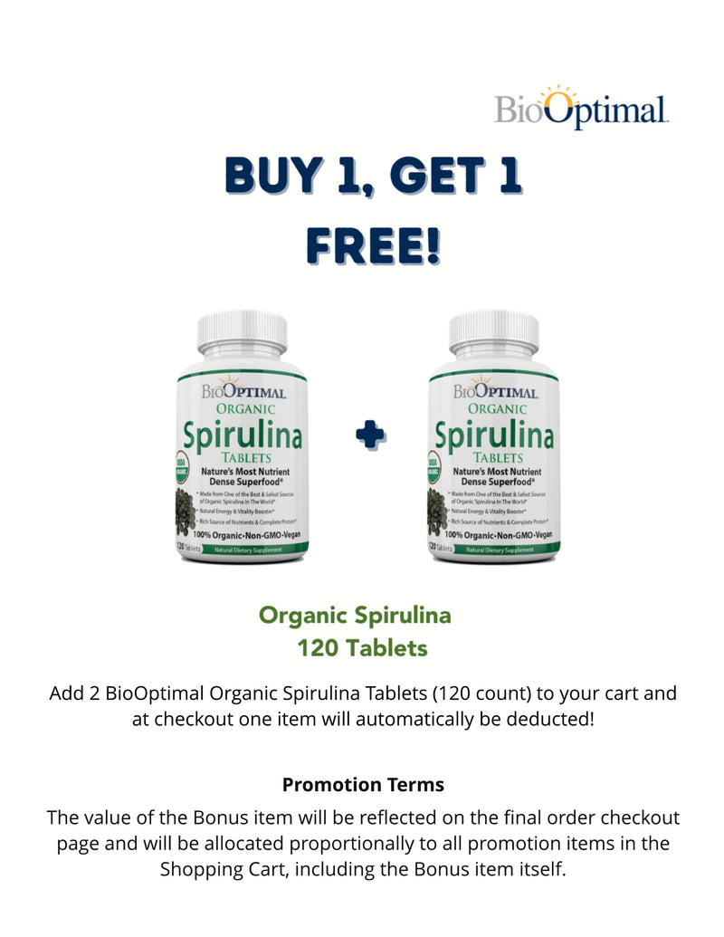 BioOptimal Organic Spirulina Tablets, 100% USDA Organic, Premium Quality 4 Organic Certifications, Non-GMO, No Additives Capsules or Fillers, 120 Count 1 Month Supply 120 Count (Pack of 1) - NewNest Australia
