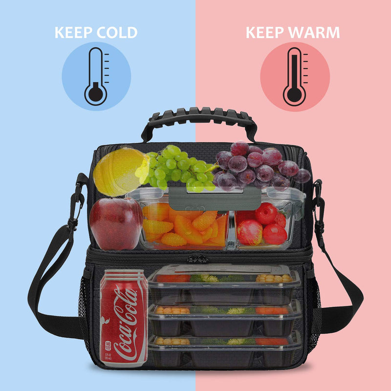 NewNest Australia - Extra Large Lunch Bag - 13L/ 22 Can, Insulated & Leakproof Adult Reusable Meal Prep Bento Box Cooler Tote for Men & Women with Dual Compartment, Black 