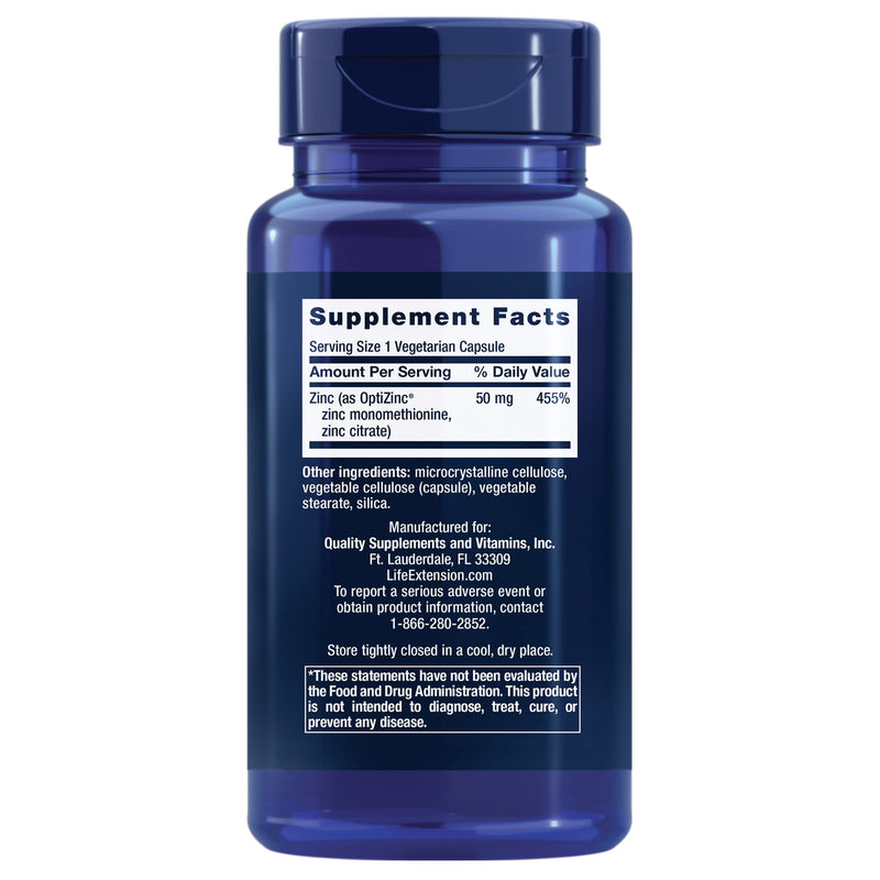 Life Extension Zinc Caps 50 Mg - Immune Support System & Bone Health Supplements - Supports Cardiovascular & Neurological Health - Non-GMO, Gluten-Free – 90 Vegetarian Capsules - NewNest Australia