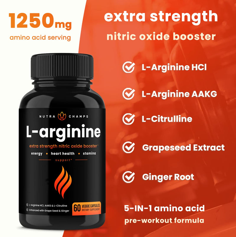 Premium L Arginine Nitric Oxide Supplement | Extra Strength for Energy, Muscle Growth, Heart Health, Vascularity & Stamina | Powerful NO Booster Capsules with L-Arginine & L-Citrulline Powder - NewNest Australia