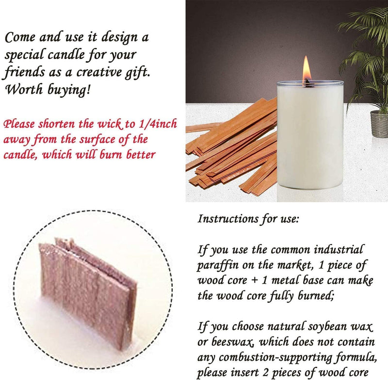 PXBBZDQ 200 PCS Wood Crackling Wicks,0.5 X5.9 Inch Natural Wooden Candle Wick/Smokeless Candle Wicks with Metal Base for DIY Candle Making,Quality Candle Making Supplies（100 Sets） - NewNest Australia