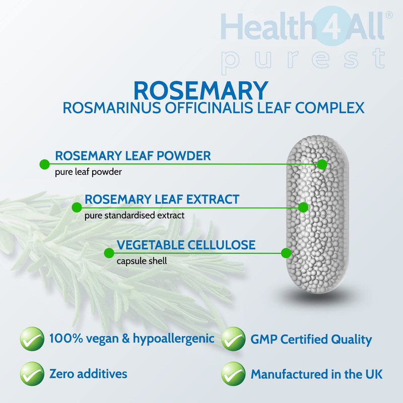 Rosemary 500mg 90 Capsules (V) . (not Tablets) Purest- no additives. Memory, Focus and Learning. Natural Vegan Nootropic. Made in The UK by Health4All 90 Count (Pack of 1) - NewNest Australia