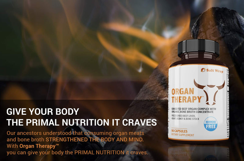 SaltWrap Organ Therapy - Grass Fed Beef Organ Meat Complex Supplement with Organic Bone Broth Concentrate (Beef Liver, Heart, Kidney and Bone Broth Capsules with BioPerine), Desiccated, 90 Capsules - NewNest Australia