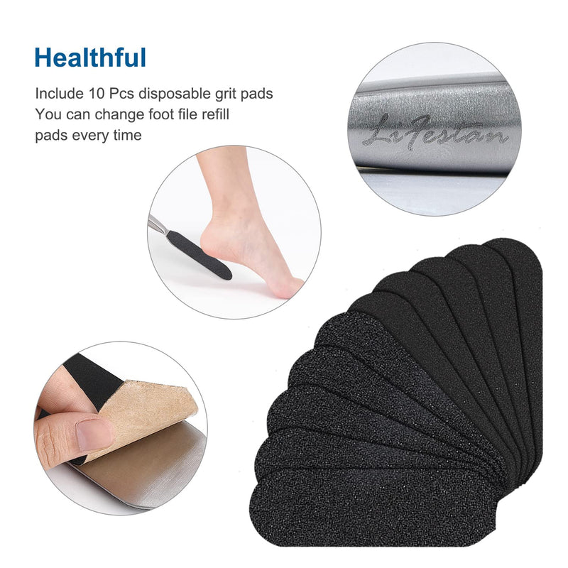 Pedicure Foot File And Callus Remover For Hard Skin Professional, Stainless Steel Foot Rasp File With Ten Free Refill Grits Double-Sided Replacement Pads Easy Feet Scrubber For Bathroom Pedicure Salon - NewNest Australia
