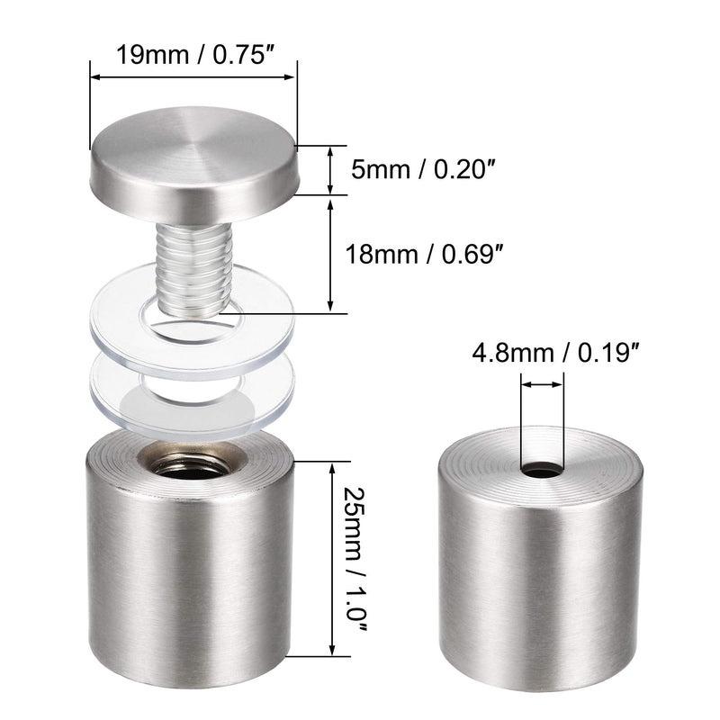 uxcell 3/4 Dia x 1-1/4"(19x32mm) Standoff Screws Wall Mount Sign Holders Acrylic Glass Nails 4pcs 19x32mm - NewNest Australia