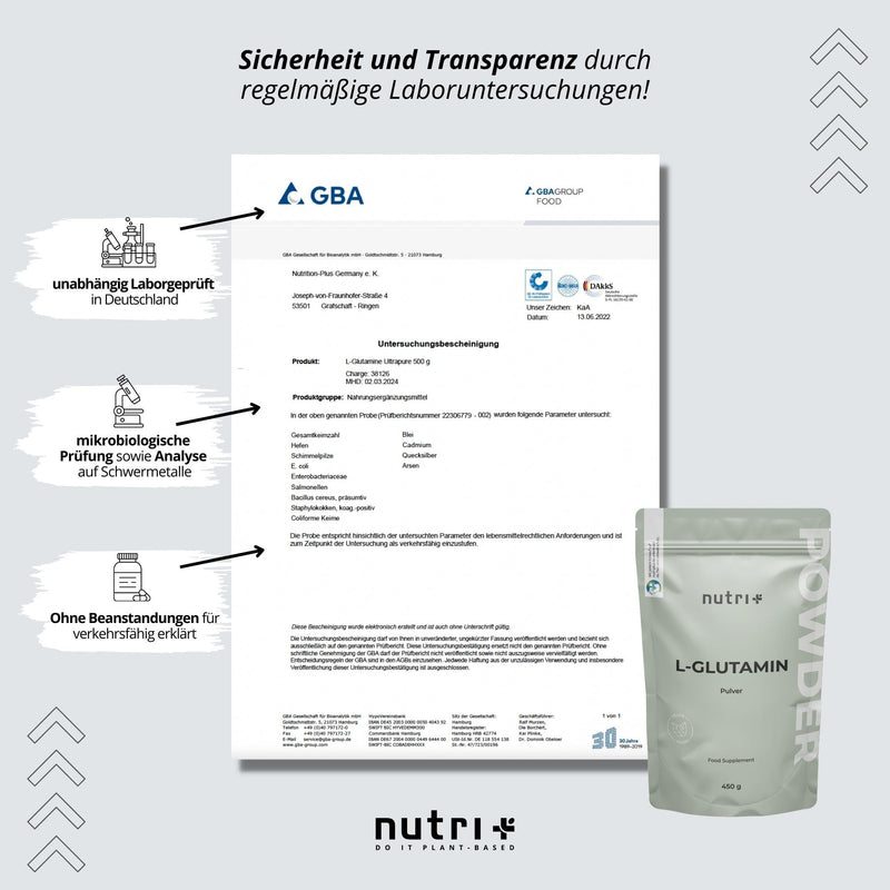 L Glutamine Powder Vegan - Neutral & High Dose Pure Without Additives - 99.95% Natural Pure - Fermented L-Glutamine Powder 450 G Made In Germany - Gluten Free And Lactose Free - NewNest Australia