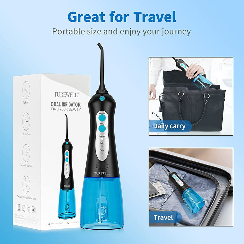 Turewell Oral Irrigator, Electric Interdental Cleaner With 3 Modes And 4 Nozzles, Ipx7 Waterproof, 300 Ml, Wireless, Usb, Portable, Rechargeable For Family And Travel - NewNest Australia