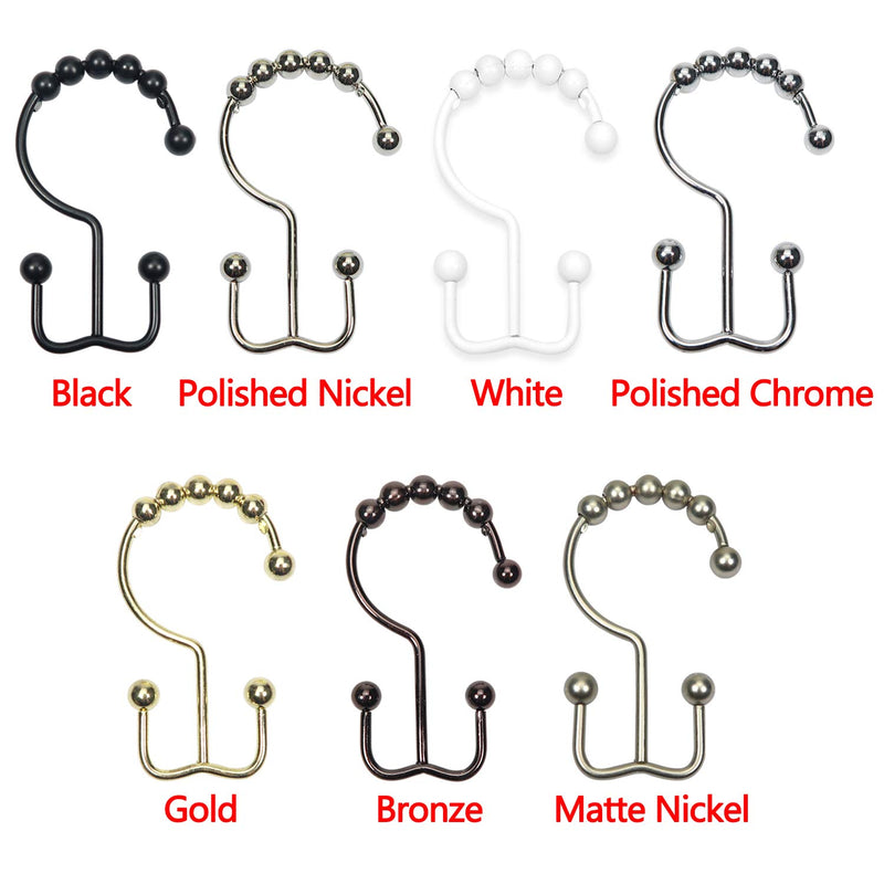 TOAOB Shower Curtain Rings Hooks 3 x 1.7 Inch Stainless Steel Rust Proof Double Glide Roller with Eight Solid Bead Bathroom Curtain Hook Set of 12 Hooks Gold - NewNest Australia