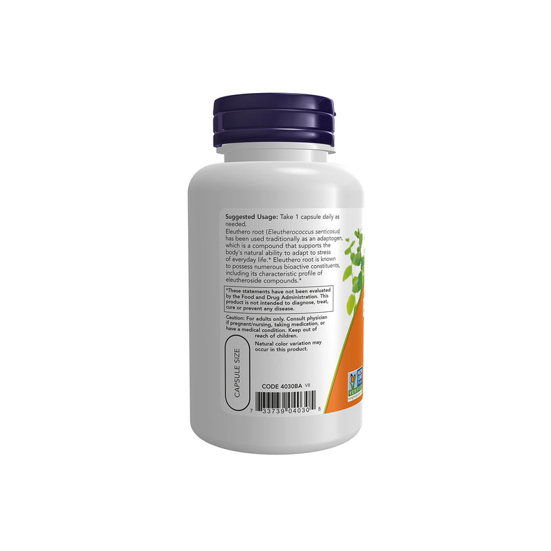 NOW Supplements, Eleuthero (Eleutherococcus senticosus)500 mg, 100 Veg Capsules - NewNest Australia