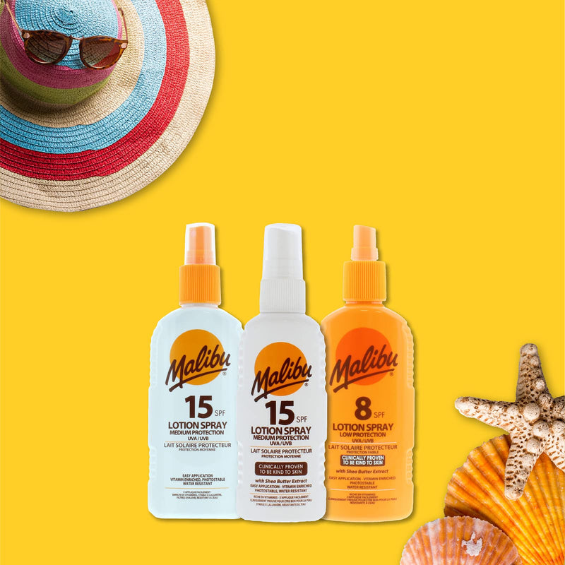 Malibu Medium Protection Sun Lotion Spray SPF15 With Vitamin E And Pro Vitamin B5 200 ml - NewNest Australia