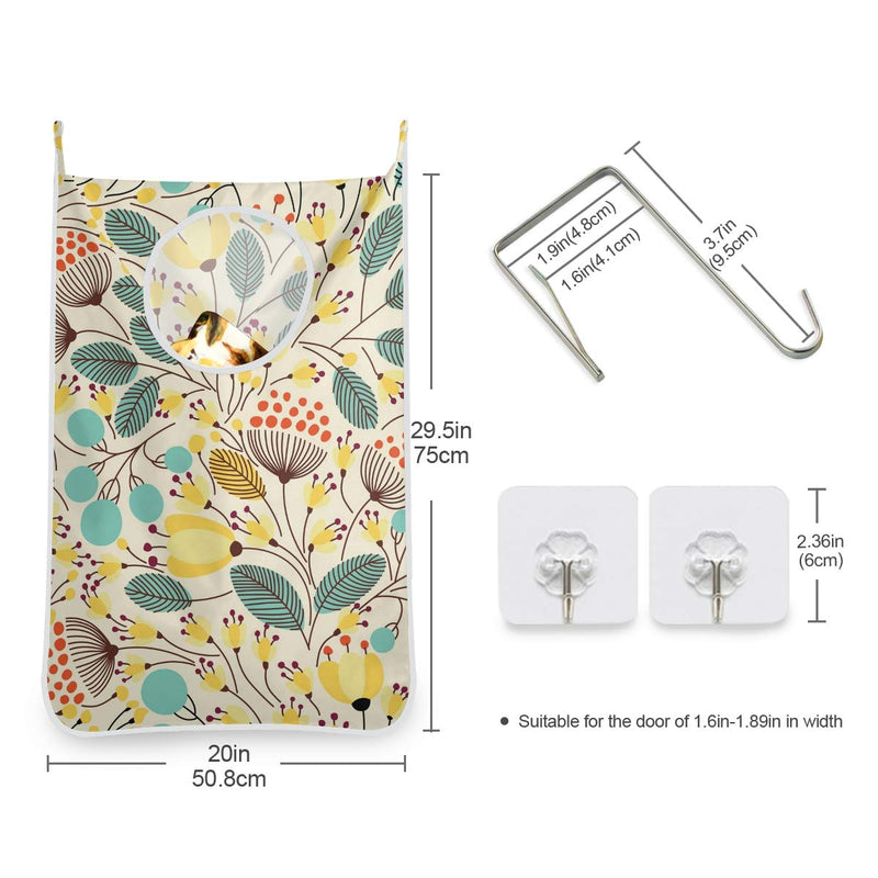 NewNest Australia - Hanging Laundry Bag Flower Ballerina Feather Door Hanging Laundry Hamper with Stainless Steel Hooks Wall Laundry Nook (1, Flowers) 1 