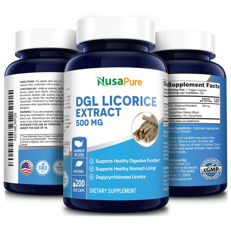 DGL Licorice Extract 500 mg 200 Veggie Capsules (Vegan,Non-GMO & Gluten-Free) - NewNest Australia