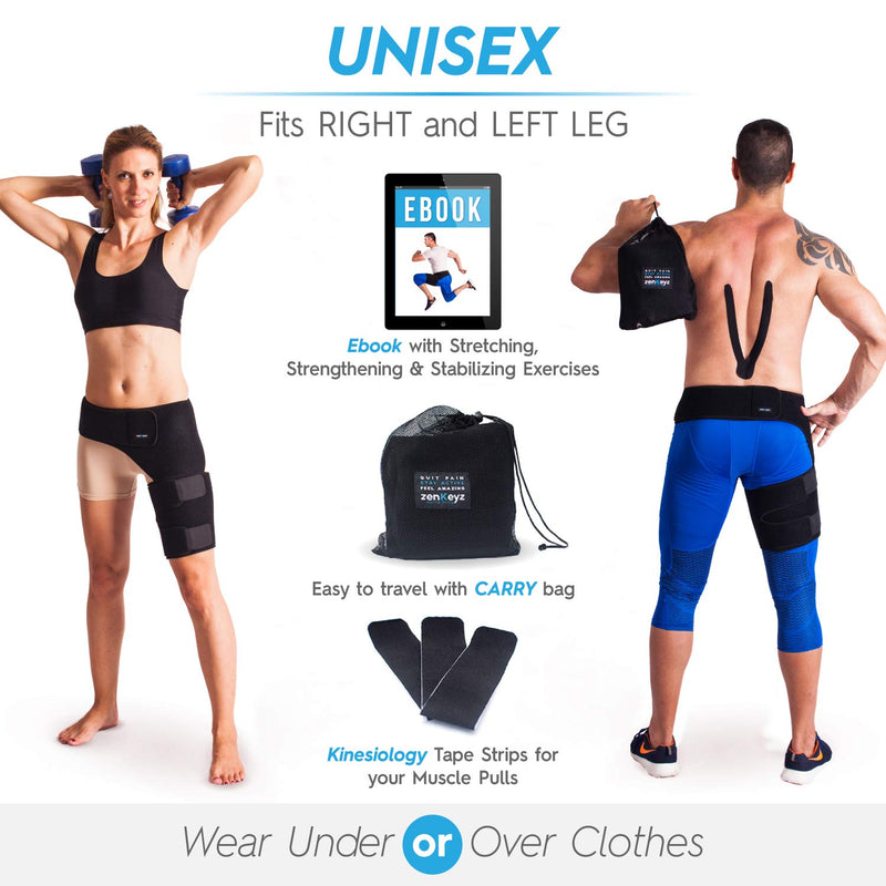 Groin Support and Hip Brace for Men & Women- Compression Wrap for Thigh Quad Hamstring Joints Sciatica Nerve Pain Relief Zenkeyz Leg Strap 2 Straps Design - NewNest Australia