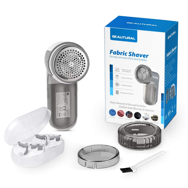 BEAUTURAL Fabric Shaver and Lint Remover, Sweater Defuzzer with 2-Speeds, 2 Replaceable Stainless Steel Blades, Battery Operated, Remove Clothes Fuzz, Lint Balls, Pills, Bobbles Gray Basic - NewNest Australia