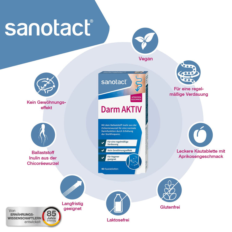 sanotact Darm Aktiv • 40 fiber chewable tablets • Natural fiber & inulin from chicory root • For intestinal cleansing and normal intestinal function 40 pieces (pack of 1) - NewNest Australia